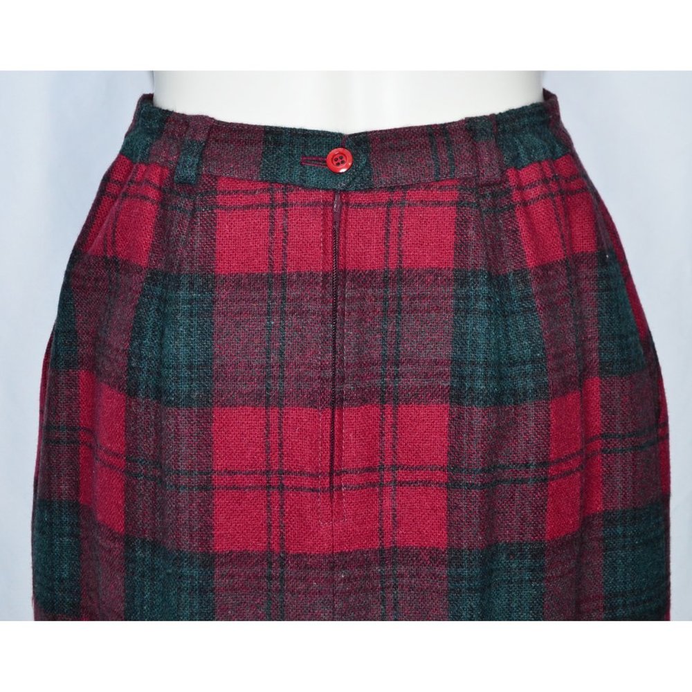 Vintage Barclay Square Wool Tartan Straight Pencil Skirt Red/Green Preppy Sz 7/8 - Picture 5 of 7